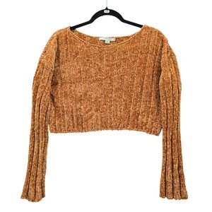 Yellow Crop Chenille Ribbed‎ Y2K Favlux Vintage Academia Cozy Sweater Small